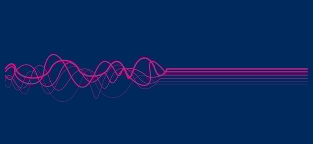 Squiggly purple lines smoothing out to straight lines on a dark blue background