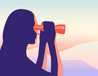 This is an image of a figure looking through binoculars, searching for something.