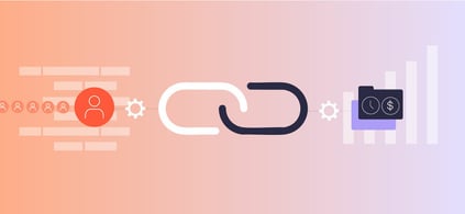 Illustration showing a linking icon between resource management graphics and profitability graphics