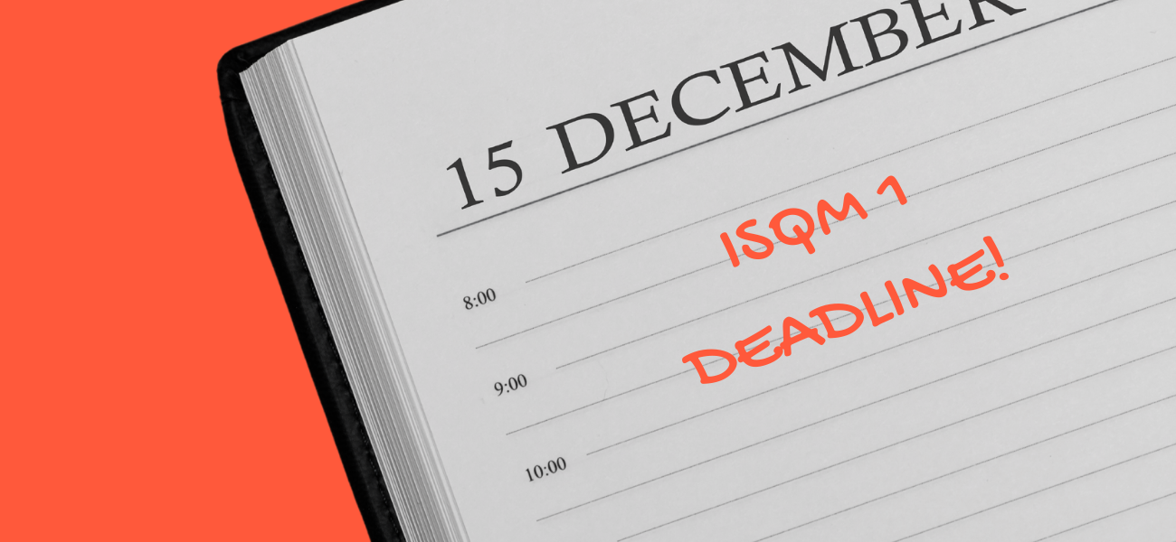 Calendar showing the 15 December with an 'ISQM 1 Deadline' note 