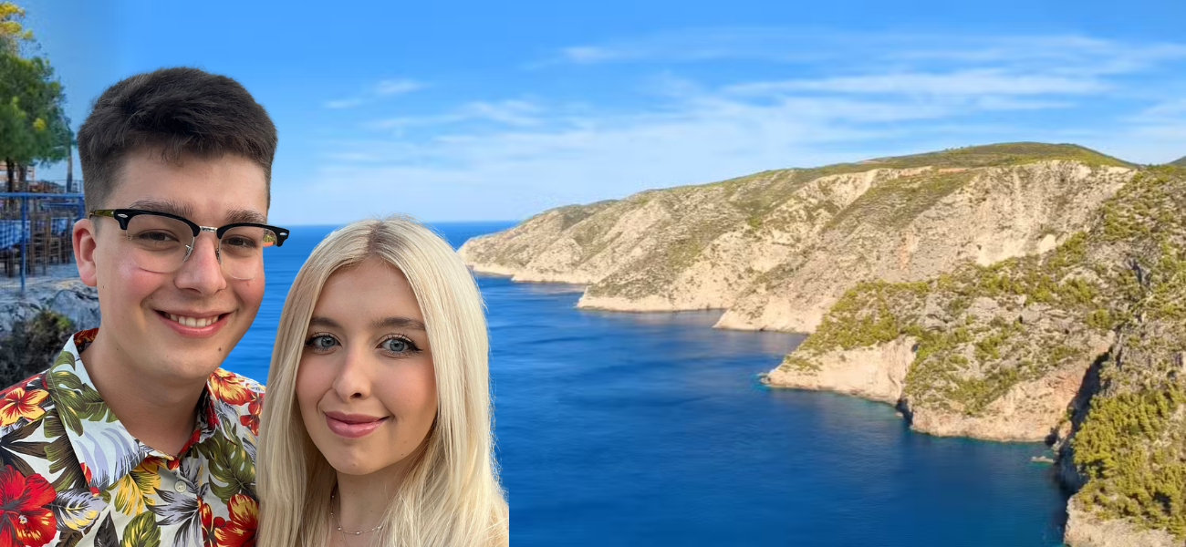 Keir Nellyer and his fiancée enjoying a sea view in Greece