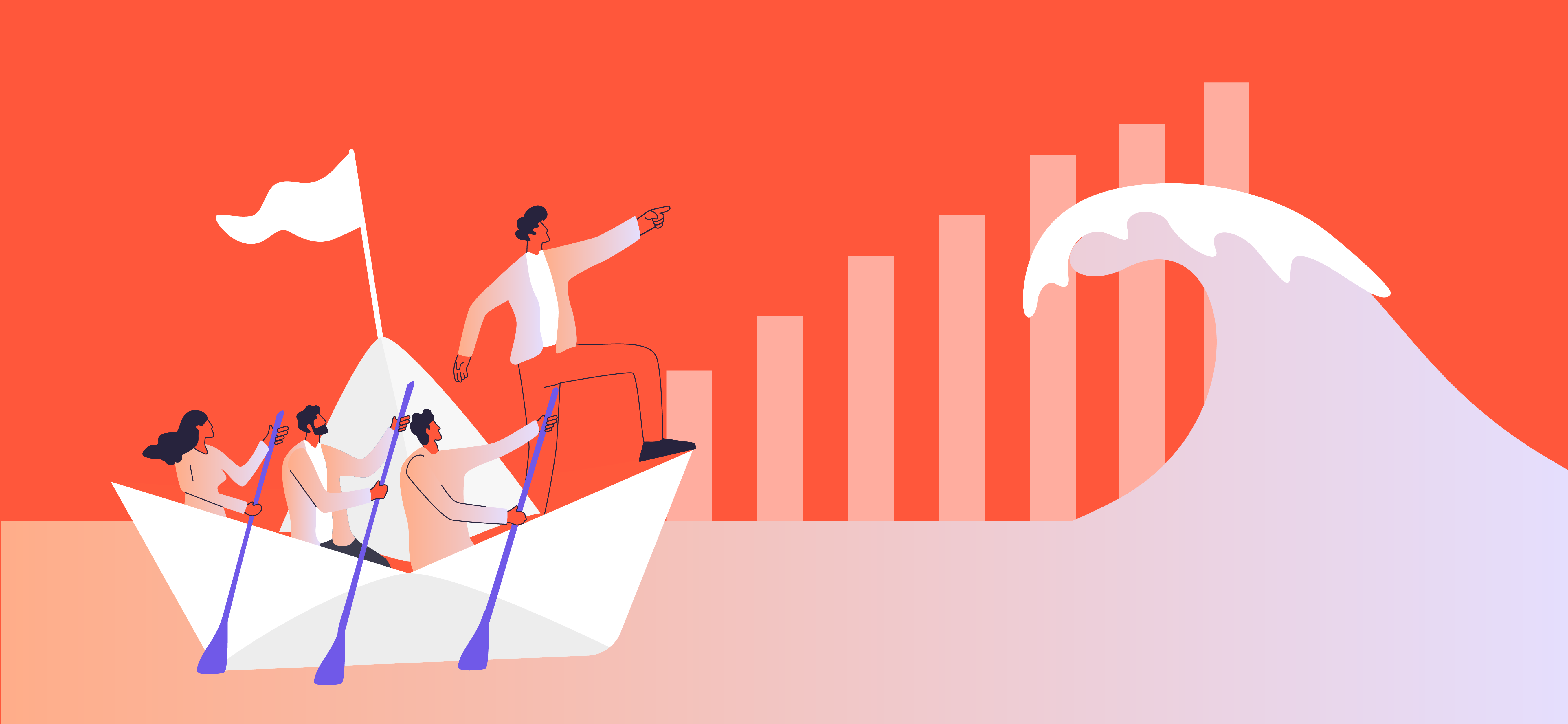 Illustration of a team navigating a changing tide